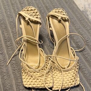 Bottega Veneta Cream Lace-Up Heels worn once